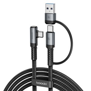 Toocki Gen1 5Gbps VR 링크 헤드셋 90도 C타입 USB3.0 2in1 케이블, 1개, 그레이, 5m