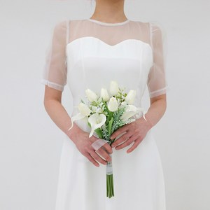 엘블랑꼬 프렌치 튤립 카라 부케 셀프 웨딩 들꽃 미니 조화 웨딩 소품, 화이트