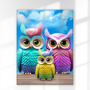 엔픽아트 캔버스형 보석십자수 40 x 50 cm, MK035 동물 컬러풀 부엉이 가족, 1개
