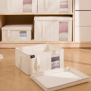 KJP폴딩 수납 투명 공간 이불 옷 정리함 수납함 리빙박스신학기, 소형 아이보리