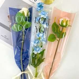 오브꽃스 꽃포장지 OPP 한송이 포장지 러브 유 레터링 포장지, 핑크