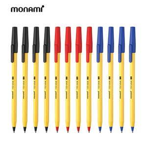 모나미 153 스틱 볼펜 검정4개+빨강4개+파랑4개, 12개입, 1.0mm-혼합