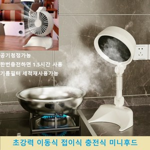 [독일기술특허]초강력 무선 충전식 미니후드 이동식후드 주방후드 휴대용 테이블 후드 가정용 식당 PC방용 캠핑용 후드 연기빼기 냄새 빼기 접이식 레인지후드 각도 높이조절 분리세척가능, 화이트