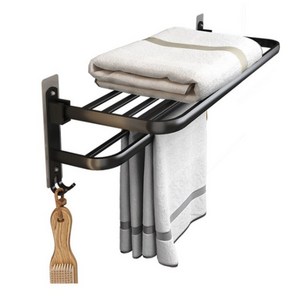 욕실 수건걸이 무타공 화장실 선반 수건걸이대, 블랙, 1개