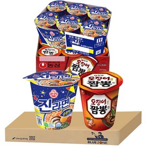 블루존 오징어짬뽕 소컵라면 67g (6입)+진라면 순한맛 소컵라면 65g (6입)
