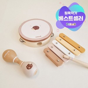 폴라비 유아 아기 원목 리듬 악기 놀이 세트, 브라운, 1개