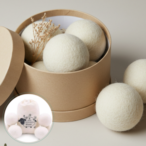 세븐엘스 울 드라이어 볼 100% 뉴질랜드산 건조기 양모볼 6개입 파우치 포함, 1세트, 화이트