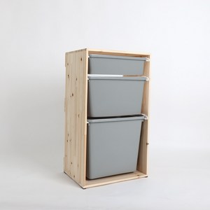 원목 바구니 수납장 1열3단, 그레이