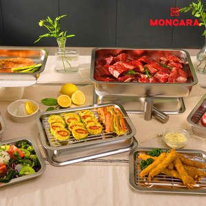 몽카라 쉐프 사각 스테인리스 트레이 세트 12P 특대형 대형 중형 소형 다용도 쟁반 바트 밧드, 대