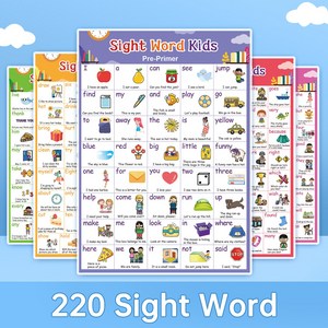 220 Sight Words 영어 플래시 카드 어린이 학습 카드 게임 A4 방수 유아학습 벽그림 학습영어 아기포스터, 5 Poster