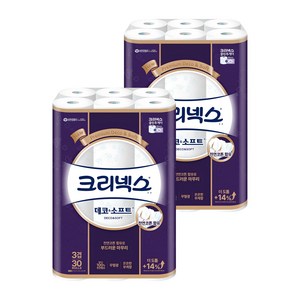 크리넥스 3겹 데코&소프트 천연펄프 고급롤화장지, 27m, 30개입, 2개