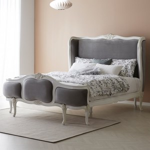 프렌치 라탄 신혼 침대 부부 퀸사이즈 Q 화이트 앤틱 침대프레임 원목 벨벳 인테리어가구, 옵션4. 클레어 라지킹 벨벳