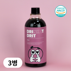 드릿 콜드브루 더치커피 원액 오가닉 디카페인 액상커피, 3개, 1개입, 500ml