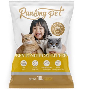 RUNLONG PET 대용량 벤토나이트 고양이모래 오리지널, 레몬맛, 1개, 10L