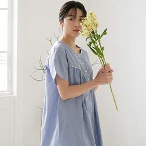 메이플라워 클래식블루 반팔 순면 여성 빅사이즈 홈웨어 원피스 잠옷