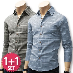 블루포스 스쿠엄 체크 남방 1+1세트 2장 묶음 [국내생산] 긴팔 셔츠