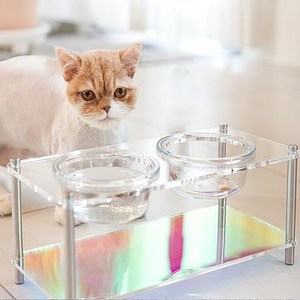 카망 홀로그램 아크릴 반려동물 강아지 고양이 밥그릇, 2구