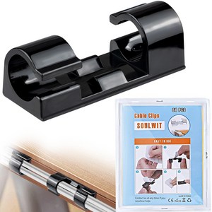 SOULWIT 자체 접착 밸크로 케이블 관리 클립-USB 고정 데스크 홀더 케이블 선정리 장치 와이어 클립 코드 TV PC 노트북 이더넷 케이블 데스크탑 홈 오피스용 50개, Black
