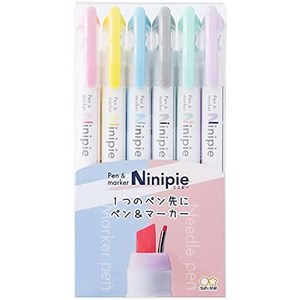 일본직발송 3. 선스타 문구(SUN-STAR STATIONERY) 선스터 문구 수성 펜 펜 마커 NINIPIE 니니피 6개 세트, One Size, 6색 세트