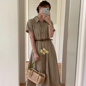 내추럴 썸머 롱 원피스+벨트 세트