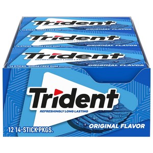 Tident Oiginal Flavo Suga Fee Gum 12 Packs of 14 Pieces (1 트라이던트 오리지널 맛 무설탕 껌 14개입 12팩(총 168개, 1개