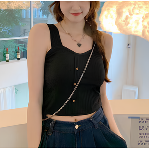 해피브릭스 심플 버튼 크롭 골지 나시