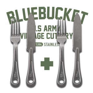 1+1 블루버켓 304 STS US ARMY 포크 나이프 세트, 포크 2p + 나이프 2p