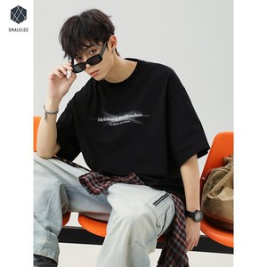 SMALELCC 여름 남자반팔티 일상 프린트 티셔츠 루즈핏 반팔티셔츠 순면 반팔티 YWQ951