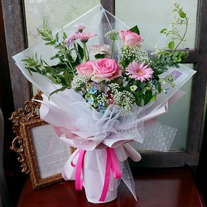 리리스 러블리핑크 꽃다발 생화배송 정기구독 당일발송, 쇼핑백추가, 1개