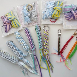 DIY 룰라 스쿠비두 끈 매듭 키링 만들기 8type [레트로 스쿠비드 운동화끈 열쇠고리 공예 재료 키트 집순이 집콕 취미], 5.(C)퍼플 민트 스트라이프 세트