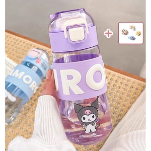 다나에 산리오 공식 라이센스 원터치 트라이탄 물병 보틀+데코덴 파츠, 490ml, 쿠로미, 1개