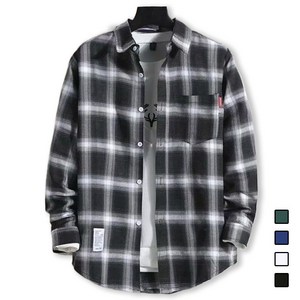 [Zenaris] 남성용 와이셔츠 체크남방 카라넥 긴팔 셔츠 95-105 국내배송