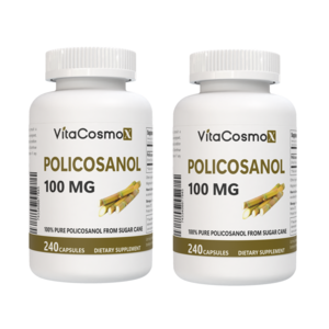 [미국빠른직구] VitaCosmoX 폴리코사놀 옥타코사놀 고함량100mg 천연 사탕수수 추출, 2개, 200정