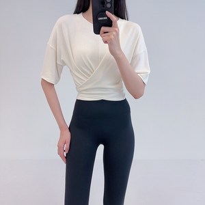 로라벨 아라 반팔 허리 리본 커버업 필라테스 요가 상의 옷 운동복 크롭