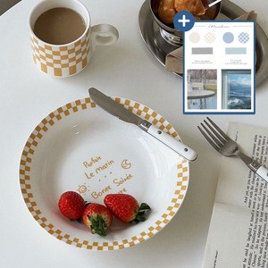 메인홈 브런치 접시 체커보드 플레이트, 옐로우, 1개