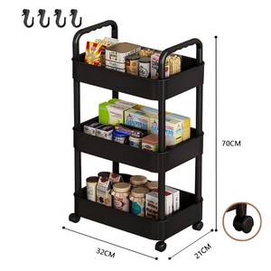 수납장 주방 이동식 트롤리 거실 욕실 다용도 슬라이딩 접이식, 검은색, 삼층
