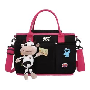 원더파파 방수 프리미엄 보냉 보온 기저귀 가방+유모차걸이+인형포함, 블랙 핑크