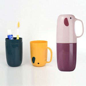 1+1 에클리츠 휴대용 코끼리 칫솔통 어린이집 유치원 학교 관공서 공공기관, 페리오세트, 옐로우+핑크