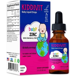 Kiddivit Baby Zinc Liquid Dops with Eldebey V 엘더베리 비타민 D3 및 C가 함유된 Kiddivit Baby Zinc 액상 드롭 -, 1개, 59ml