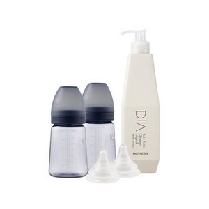 마더케이 유아용 베이직 PPSU 노꼭지 젖병 180ml 트윈팩 + 1단계 젖꼭지 2p + 디아 젖병세정제 500ml 세트, 1단계(SS/0~1개월), 네이비, 1개