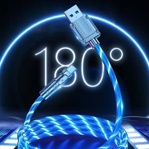 LED 발광 고속 충전케이블 1m 180도 회전 충전선 usb 핸드폰 충전기, c타입, 오로라, 1개, 100mm