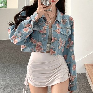 대박난박양 플라워 크롭 데님 자켓