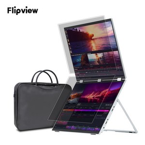 플립뷰 화이트 18.5인치 듀얼스크린 포터블모니터 업무용 360도회전 노트북 서브모니터 2개화면, 플립뷰18 & 가방, 필름, 47cm