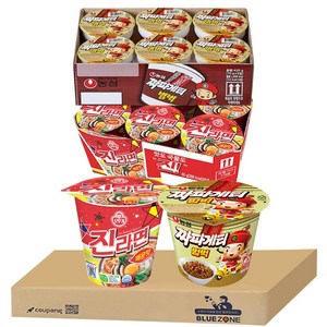 블루존 진라면 매운맛 소컵라면 65g (6입) + 짜파게티 범벅 70g (6입)
