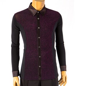 댄스복 S7-1 카라 슬림 배색 긴팔 셔츠, 검정