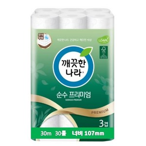 깨끗한나라 순수 프리미엄 화장지 천연펄프 고급롤화장지, 30m, 30개입, 1개