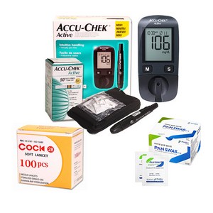 아큐첵 액티브 혈당측정기 + 시험지 100p + 침 110p + 솜 100p + 채혈기, 1세트, Accu-chek-Active(혈당측정기)