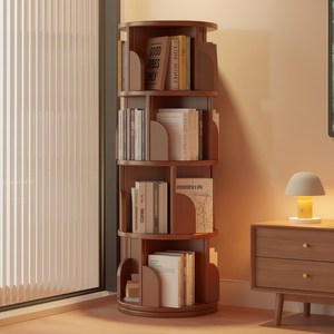 SHEME 학생 대용량 원목 책장 거실 서재 회전형 책꽂이 360도 4단 5단, 갈색
