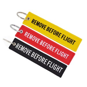 수수보따리 REMOVE BEFORE FLIGHT 비행전 자수 키링 승무원키링 캐리어키링 가방키링 자동차키링 열쇠고리, 옐로우+레드+블랙, 1세트