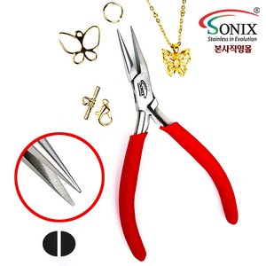 소닉스 민자집게 평집게 SN-804 11.5cm 체인 노즈 평집게 스테인레스 정밀 악세사리 쥬얼리용집게 금속공예 세공집게 비즈공예 부자재 DIY 도구 고정집게 플라이어 공구, 1개